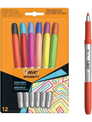 Intensity Marking Colour Permanent Kalıcı Markör, 12'li Blister, 12 Canlı Renk, Kapağı 1 Ay Açık Kalsa Da Kurumayan Mürekkep