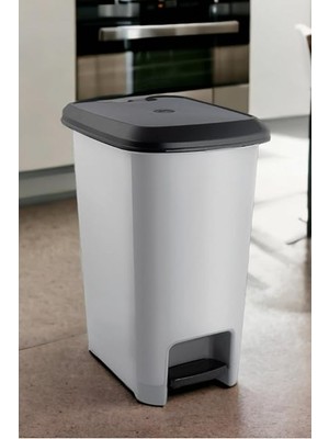 Home Slim Pedallı Çöp Kovası 60 Litre & Büyük Boy Pedallı Çöp Kovası Gri Metalik Gri