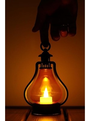 Mum Vintage Retro Gaz Lambası Tipi Pilli Dumansız Alevli Dekoratif Yapay Mum Işıldak Lamba (Siyah)