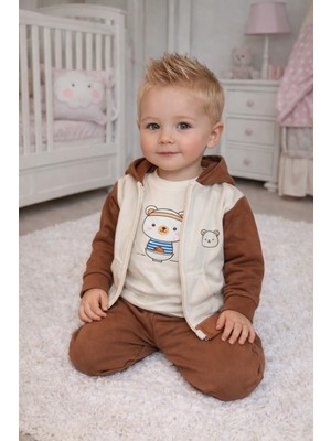 Babexi Kapüşonlu Ayıcık Baskılı 3 Lü %100 Pamuk Mevsimlik Unısex Bebek Takı