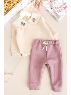 Babymod Bebe Yaka Çiçek Işlemeli 2'li Kız Bebek Takım Set