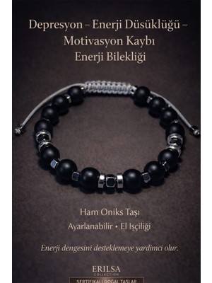 Erilsa Sertifikalı Gri Depresyon Enerji Denge Bilekliği – Ham Oniks - Terahertz Taşı Ayarlamalı El Işçiliği