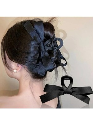 Kadın Siyah Saten Çift Taraflı Fiyonk Mandal Toka,kadın Çocuk Mandal Toka, Lastik Toka Seti, Toka Organizer, Toka, Kız Çocuk Toka, Kadife Toka