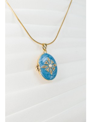 Stella Fortis Mine Detaylı Kapaklı Madalyon Kolye – Altın Renk Yılan Zincir