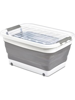 Home Katlanabilir Şeffaf Kapaklı Saklama Kabı – Tekerlekli Büyük Hacimli Oyuncak Kutusu, Çamaşır Sepeti ve Organizer – Plastik Kapaklı Düzenleyici Kutu, Ev ve Ofis Için Çok Amaçlı (65 Litre)