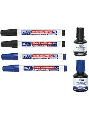 770 Tahta Kalemi 2 Siyah, 2 Mavi + 1 Siyah + 1 Mavi Kraf 445G Tahta Kalemi Mürekkebi