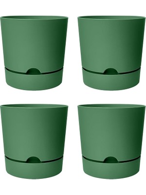 4 Adet Begonya Saksı Tabaklı Drenajlı Mat Plastik Çiçek Saksısı (Yeşil, 3.3 Litre)