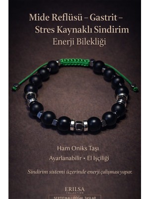 Erilsa Sertifikalı Yeşil Sindirim Enerji Denge Bilekliği – Ham Oniks - Terahertz Ayarlamalı El Işçiliği