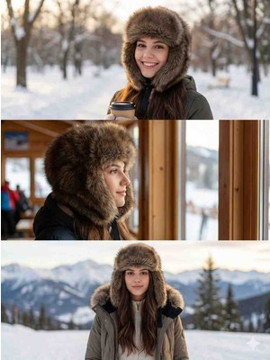 Kadin Kulakli Klipsli Peluş Şapka Bere, Yumuşak Polyester Standart