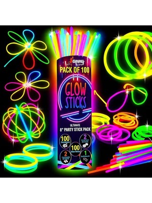 Glow Sticks 100 Parça, Neon Parlayan Düğünler, Parlayan Bilezikler, Parlayan Çubuklar, Kolyeler ve Parlak Gözlük Setleri, Noel ve Yılbaşı Partisi Için Mükemmel, Çok Renkli