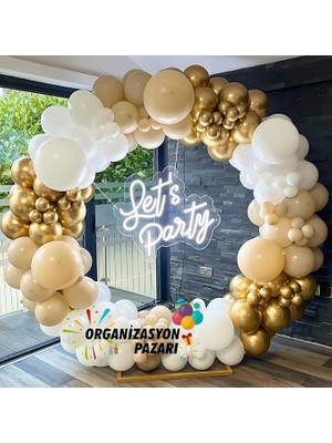 Pazarı ^^ Doğum Günü Konsepti *krom Gold*deniz Kumu*beyaz* 100 Lü Balon Zinciri Parti Seti