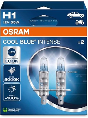 H1 Cool Blue Intense Far Lambası, 12V 55W, 5000K LED Beyaz Işık, 2'li Paket