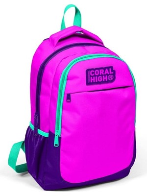 High Üç Bölmeli Kız Çocuk Ilkokul ve Ortaokul Okul Sırt Çantası - Mor Pembe