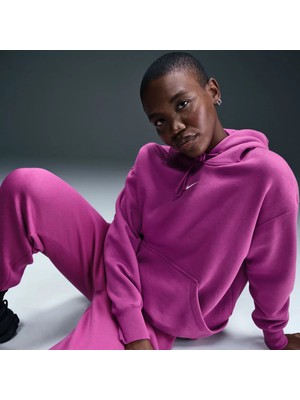 Nike Pembe Kahverengi Oversize Şardonlu Kapüşonlu Kanguru Cep Sweatshirt DQ5860-518