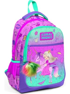 High Üç Gözlü Kız Çocuk Ilk ve Orta Okul Çantası - Pembe Yeşil Unicorn ve Prenses