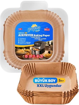 Airfryer Pişirme Kağıdı, Fritöz Yağlı Kağıdı, Yanmaz Kağıt Xxl Uyumlu 50 Adet (Kare) (1, Kare Büyük Boy 20X20)