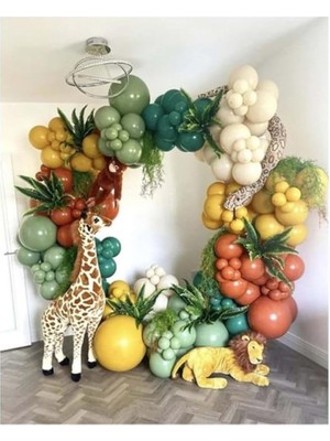 Pazarı Zincir Balon Seti Küf Yeşili-Yanık Turuncu-Zerdeçal-Koyu Yeşil-Deniz Kumu 60ADET Balonşeridi