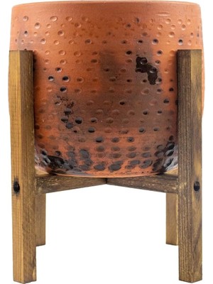 Tasarımı Ev Dekorasyon Aksesuar Siyah Nokta Desenli Toprak Saksı Saksılık Salon Çiçeklik 4 Ayaklı - 19 cm