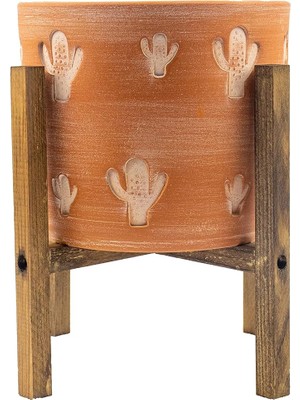 Tasarımı Ev Dekorasyon Aksesuar Kaktüs Desenli Toprak Saksı Saksılık Salon Çiçeklik 4 Ayaklı - 19 cm