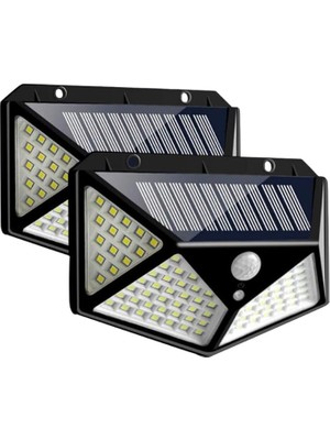 2 Adet Solar Duvar Lambası, Su Geçirmez, 100 LED Hareket Sensörlü Gece Lambası, Dış Mekan, Park Avlu, Bahçe Için (Siyah)