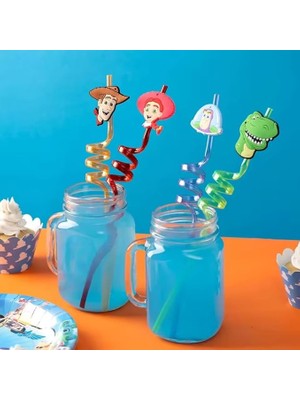 Pipeti 4 Adet Şekilli-Uzun Kıvrımlı ve Figürlü Renkli Plastik Pipet Seti 26 cm Rahat Kullanım