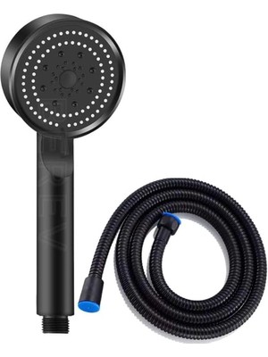 5 Fonksiyonlu Yüksek Basınçlı Duş Hortum, Siyah Duş Seti, 150 cm