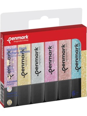 Metalik Simli Fosforlu Kalem Seti 6 Renk Paketli Tek Ebat Simli