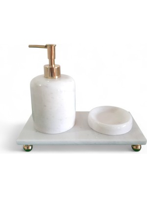 Ecay Mermer Ürünleri Doğal Mermer Banyo ve Lavabo Seti 3lü Gold Aksesuarlı