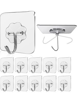 Askı, Kendinden Yapışkanlı Havlu Askısı, 15 kg (Maks.), Şeffaf, Yapışkan Kanca, Delmeden Su Geçirmez, Yağ Geçirmez, Mutfak Kancası, Banyo, Mutfak, Banyo Için Kanca (10 Adet)