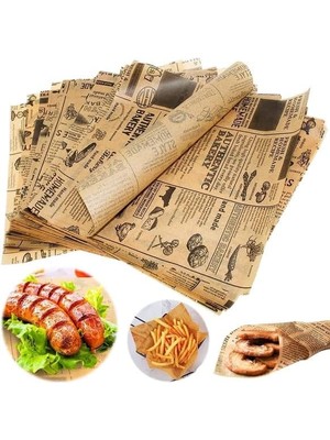 Kağıt Vintage Gazete Desenli,sunum Kağıdı Kendinden Desenli Mutfak, Yemek Sunumları Için Ideal 50 Adet