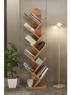 Falez Kitaplık 10 Raflı Dekoratif Bölmeli Ev Ofis Çok Amaçlı Ceviz