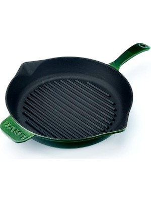 Premium Serisi - Döküm Izgara Tavası, Yuvarlak, 28 Cm, Yekpare Saplı, Emaye, Majolik Yeşil