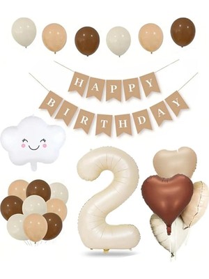 Winky 2 Yaş Retro Doğum Günü Seti; Krem Rakam Folyo, Banner, Kalp Folyo Balon Zincir Seti 2