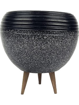 Ev Dekorasyon Siyah Granit Küp Saksı Saksılık Salon Çiçeklik Büyük Boy 3 Ayaklı