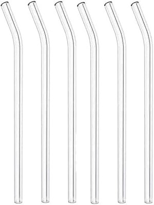 6 Adet Şeffaf Cam Eğimli Pipet - Cam Pipet 6'lı