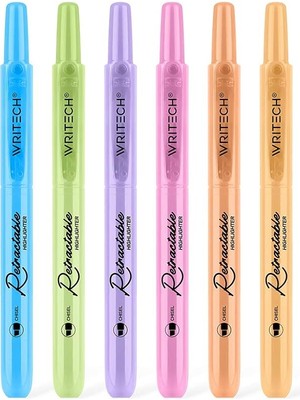 Geri Çekilebilir Fosforlu Kalemler Çeşitli Renkler: Keski Uçlu Tıklama Estetik Vurgulayıcı Kalem Paketi Çok Renkli Mürekkep Günlük Tutmayı Vurgulamak Için Akmaz Smear (6 Karat Pastel)