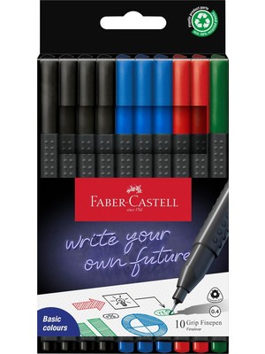 Faber-Castell Grip Finepen Ince Keçe Uçlu Kalem Seti, 10’lu, Ofis ve Günlük Kullanım, 0.4 mm Hassas