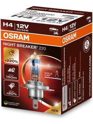 H4 Nıght Breaker 220% Daha Güçlü Işık (1ADET), 12V, 60/55W Karton Kutu