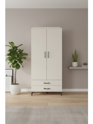 Luna Dolap - 3 Raflı, 2 Çekmeceli, Tek Askılı - Aytaşı Rengi | 44X44X195 cm