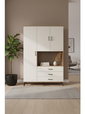 Aura Gardrop 6 Raflı 3 Çekmeceli 3 Kapaklı Çam-Aytaşı Gardırop | 132X59X195 cm