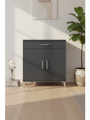 Aura Şifonyer: 2 Raflı, Çekmeceli, 2 Kapaklı Antrasit Şıklık | 88X59X96 cm