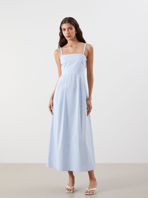 Lc Waikiki Yeni Sezon Kare Yaka Çizgili Poplin Elbise