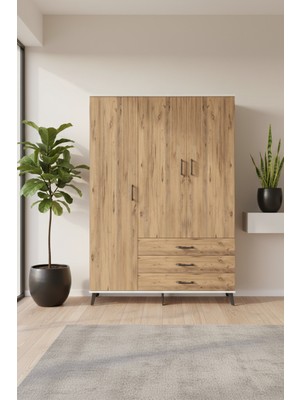 Aura Gardrop: 6 Raflı, 3 Çekmeceli Tek Askılı Gardırop - Aytaşı & Çam | 132X59X195 cm