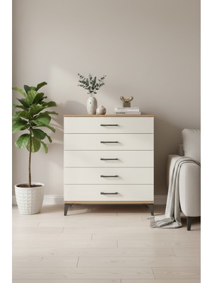 Aura 5 Çekmeceli Şifonyer - Çam & Aytaşı - 88X59X96 cm