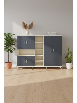 Luna Dolap: 13 Raflı, 6 Kapaklı Aytaşı-Antrasit Gardırop (220CM)