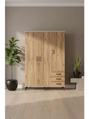 Aura Gardrop 6 Raflı 3 Çekmeceli Tek Askılı 132X59X195 Aytaşı-Çam