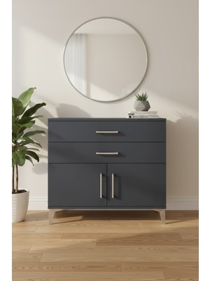 Silva Şifonyer - Antrasit - 2 Çekmeceli, 2 Kapaklı, Tek Raflı 88X30X80CM