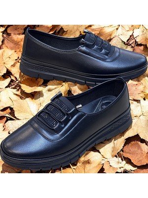 KAFKASLAR AYAKKABI Ortopedik Düz Taban Lastikli Taşlı Spor Model Kadın Babet Ayakkabı