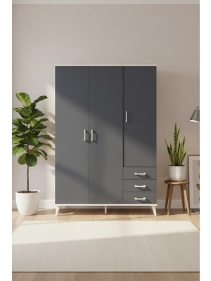 Aura Gardrop 6 Raflı 3 Çekmeceli Aytaşı-Antrasit Dolap | 132X59X195 cm