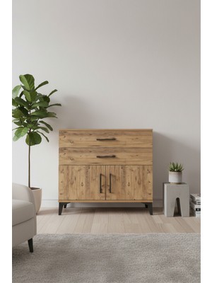 Silva Çam Şifonyer: 2 Çekmeceli, 2 Kapaklı, Tek Raflı (88X30X80)